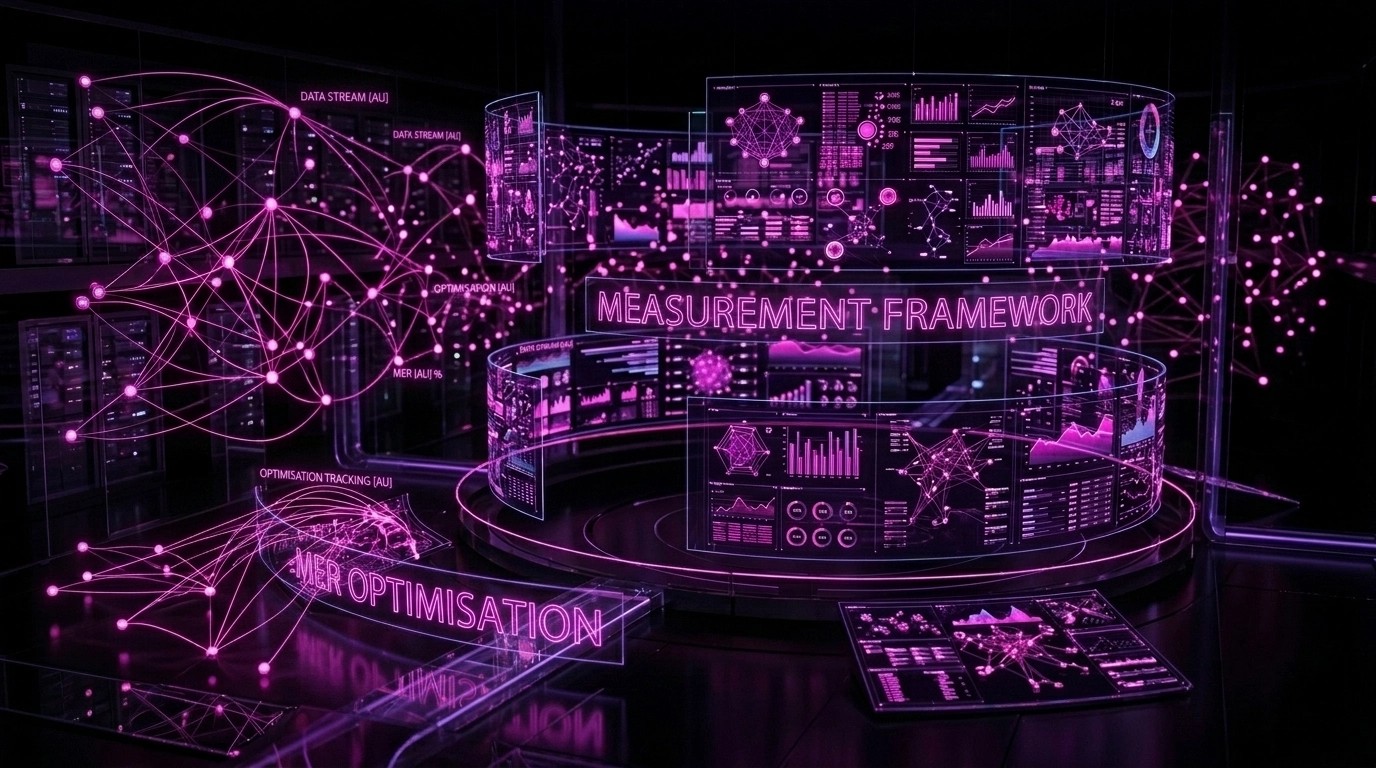 Off Leesh measurement framework showing MER optimisation, data stream tracking, and measurement framework components