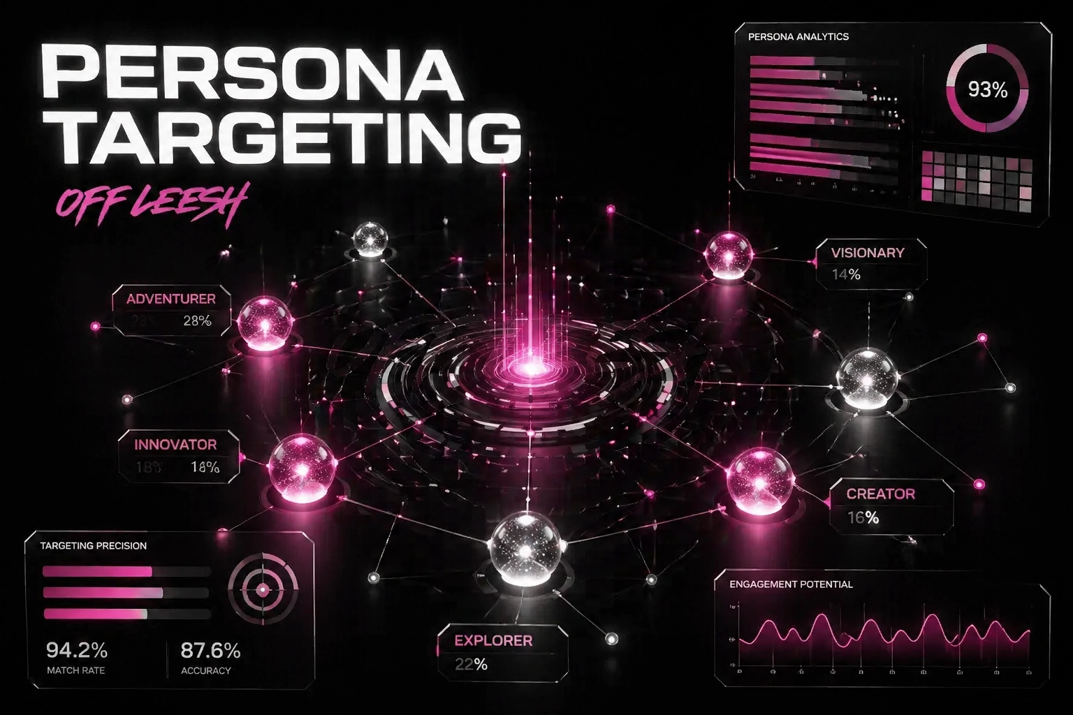 Persona targeting: targeting precision 94.2% match rate across Adventurer, Innovator, Explorer, Creator and Visionary audiences